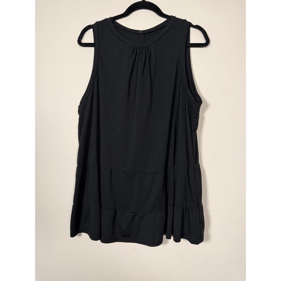 Tops - Womens Black Tiered Babydoll Tank Top Sleeveless Keyhole Back Slub Knit